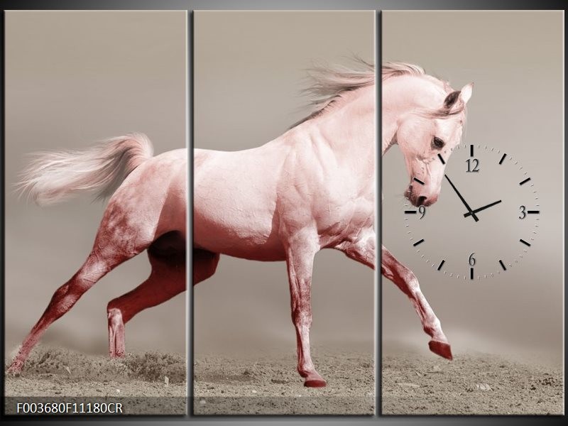 Klok schilderij Paard | Roze, Grijs | 111x80cm 3Luik