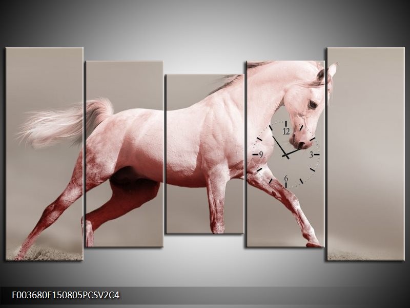 Klok schilderij Paard | Roze, Grijs | 150x80cm 5Luik