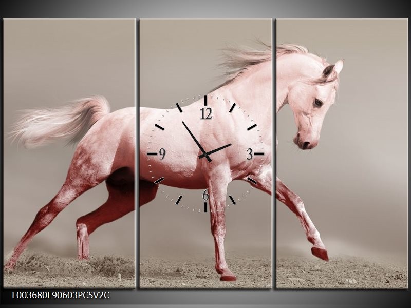 Klok schilderij Paard | Roze, Grijs | 90x60cm 3Luik