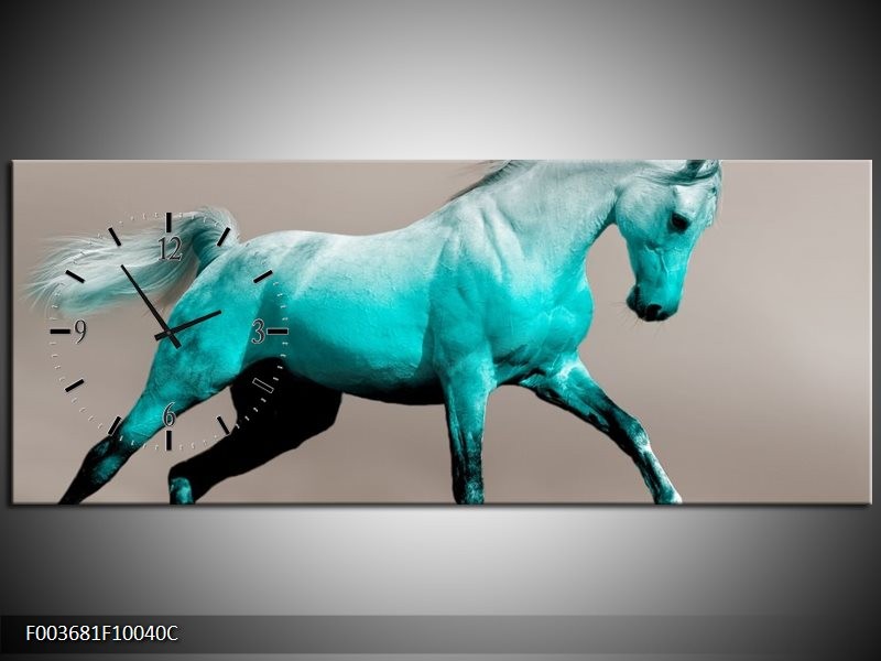 Klok schilderij Paard | Blauw, Grijs | 100x40cm 1Luik