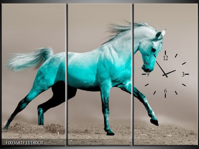 Klok schilderij Paard | Blauw, Grijs | 111x80cm 3Luik