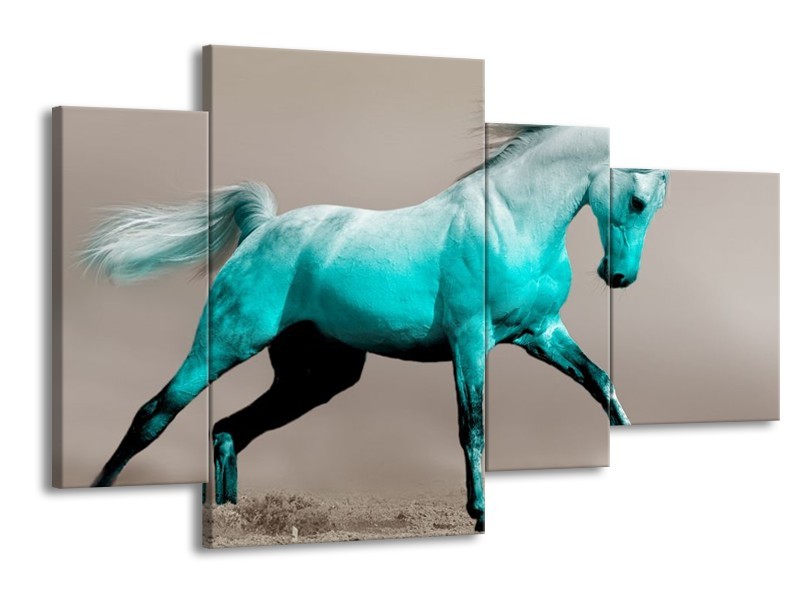 Canvas schilderij Paard | Blauw, Grijs | 120x75cm 4Luik