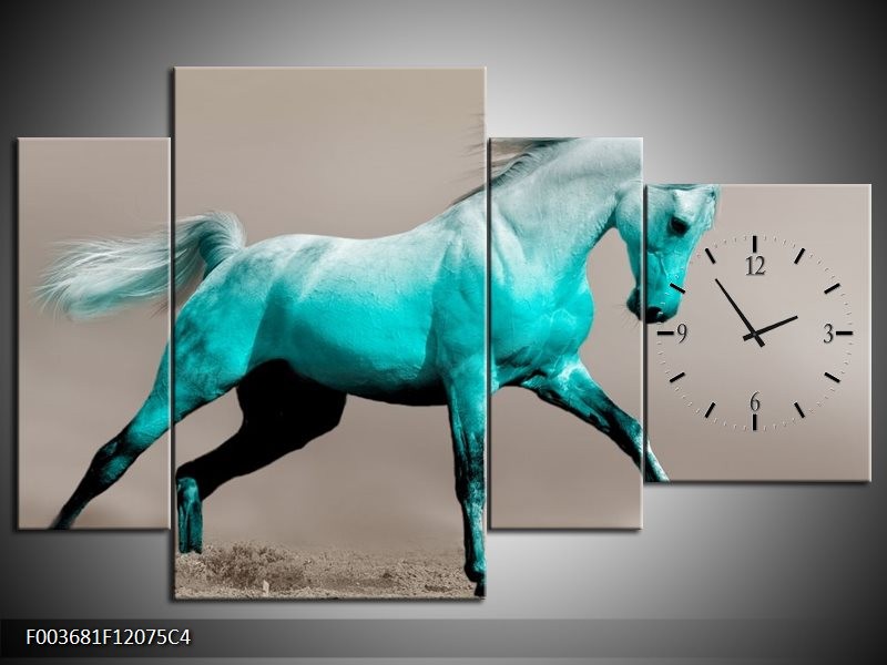 Klok schilderij Paard | Blauw, Grijs | 120x75cm 4Luik