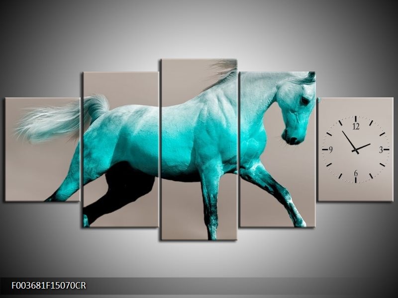 Klok schilderij Paard | Blauw, Grijs | 150x70cm 5Luik