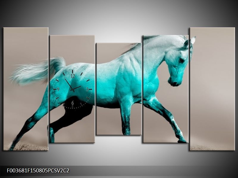 Klok schilderij Paard | Blauw, Grijs | 150x80cm 5Luik