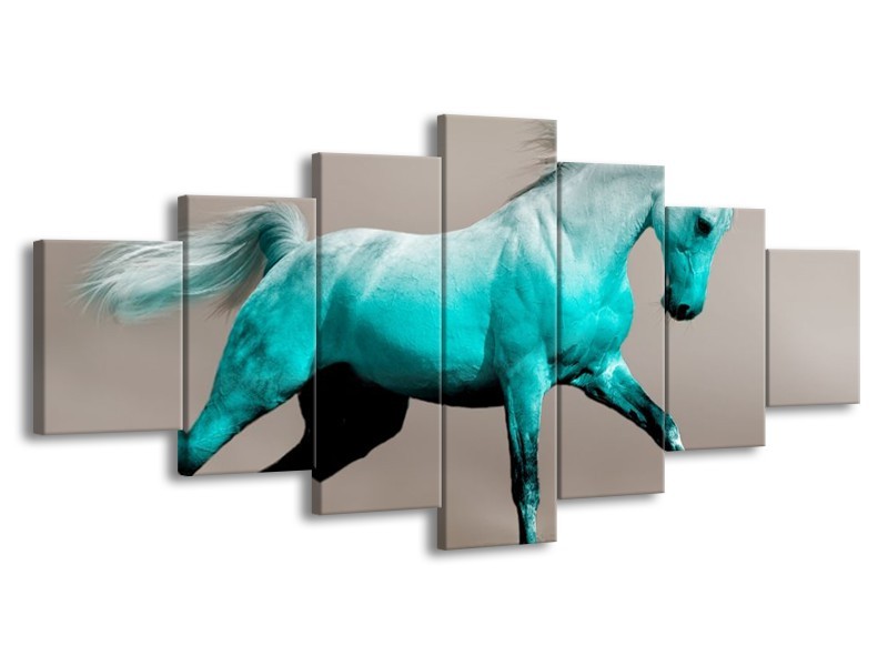 Canvas schilderij Paard | Blauw, Grijs | 210x100cm 7Luik