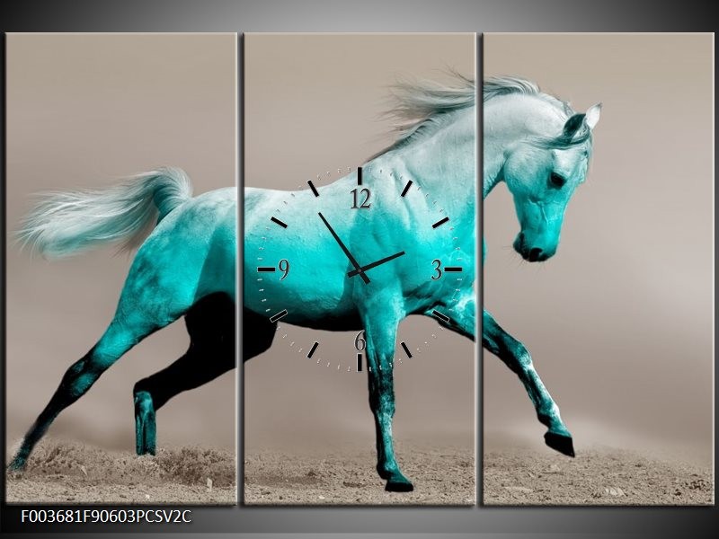 Klok schilderij Paard | Blauw, Grijs | 90x60cm 3Luik