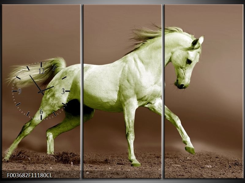 Klok schilderij Paard | Bruin, Groen | 111x80cm 3Luik