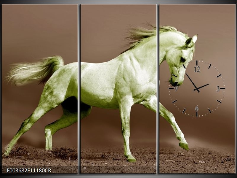 Klok schilderij Paard | Bruin, Groen | 111x80cm 3Luik