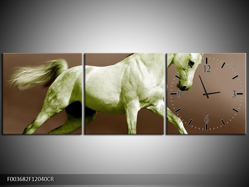 Klok schilderij Paard | Bruin, Groen | 120x40cm 3Luik