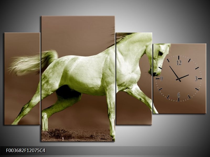 Klok schilderij Paard | Bruin, Groen | 120x75cm 4Luik