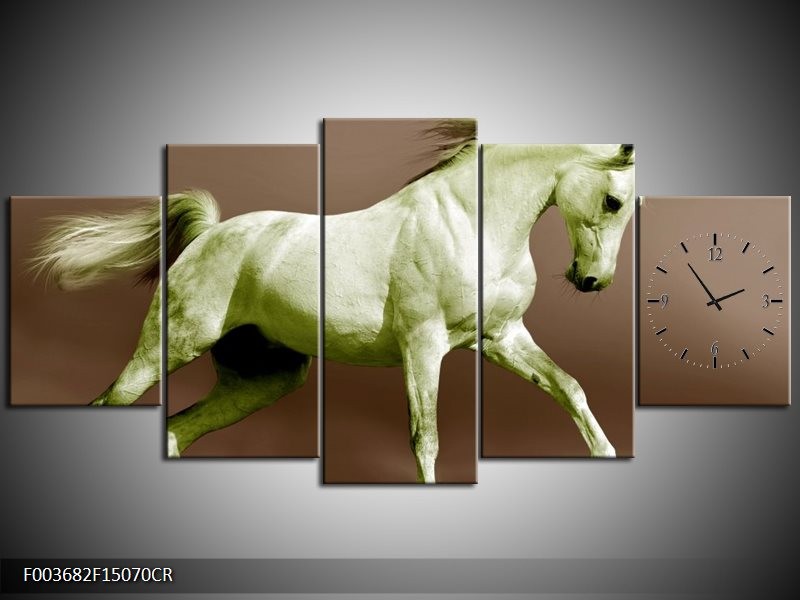 Klok schilderij Paard | Bruin, Groen | 150x70cm 5Luik