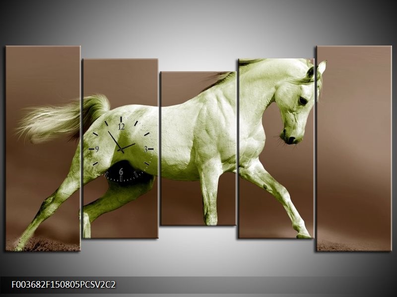 Klok schilderij Paard | Bruin, Groen | 150x80cm 5Luik