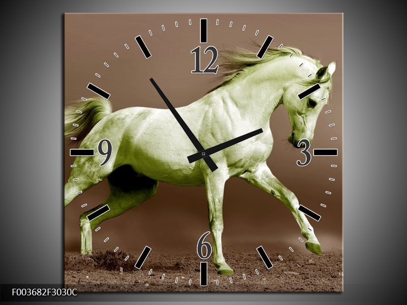 Klok schilderij Paard | Bruin, Groen | 30x30cm 1Luik