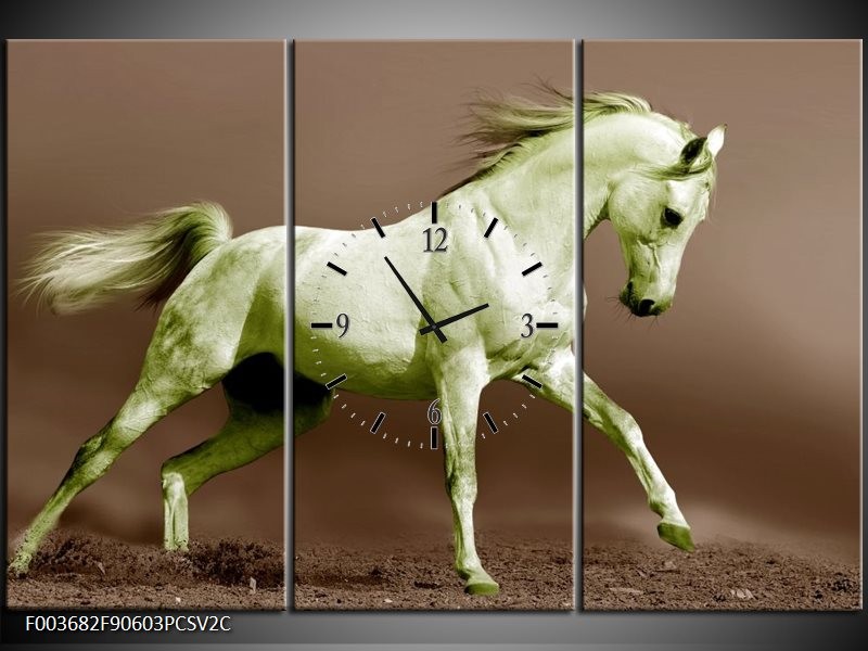 Klok schilderij Paard | Bruin, Groen | 90x60cm 3Luik