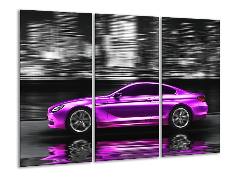 Canvas schilderij Auto | Paars, Zwart | 120x80cm 3Luik