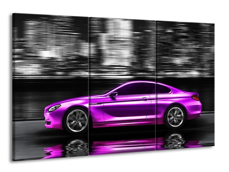 Glas schilderij Auto | Paars, Zwart | 165x100cm 3Luik