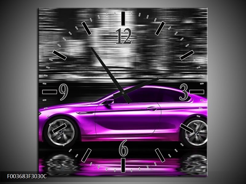 Klok schilderij Auto | Paars, Zwart | 30x30cm 1Luik