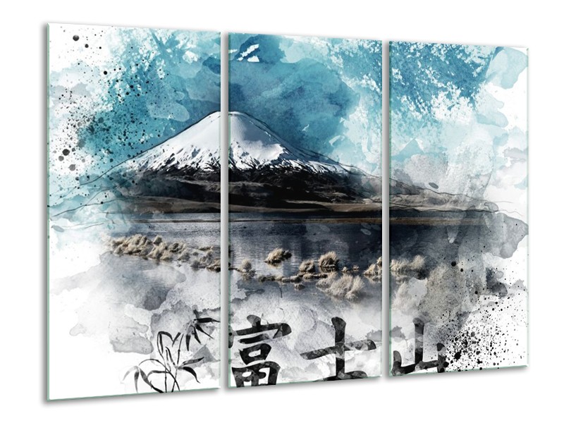 Canvas schilderij Bergen | Blauw, Wit, Zwart | 120x80cm 3Luik