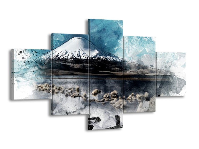 Canvas schilderij Bergen | Blauw, Wit, Zwart | 125x70cm 5Luik