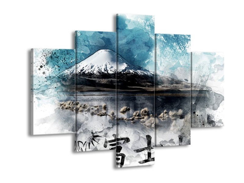 Canvas schilderij Bergen | Blauw, Wit, Zwart | 150x105cm 5Luik