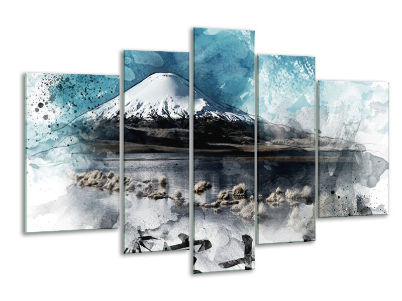 Canvas schilderij Bergen | Blauw, Wit, Zwart | 170x100cm 5Luik