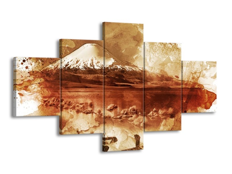 Canvas schilderij Bergen | Bruin, Wit | 125x70cm 5Luik