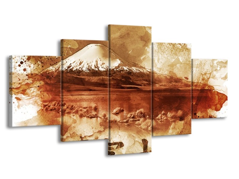 Canvas schilderij Bergen | Bruin, Wit | 150x80cm 5Luik