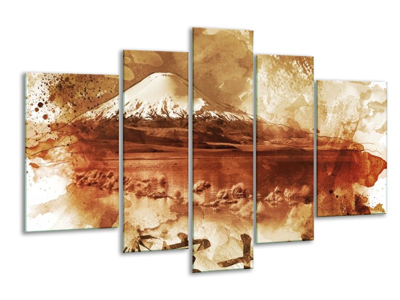 Canvas schilderij Bergen | Bruin, Wit | 170x100cm 5Luik