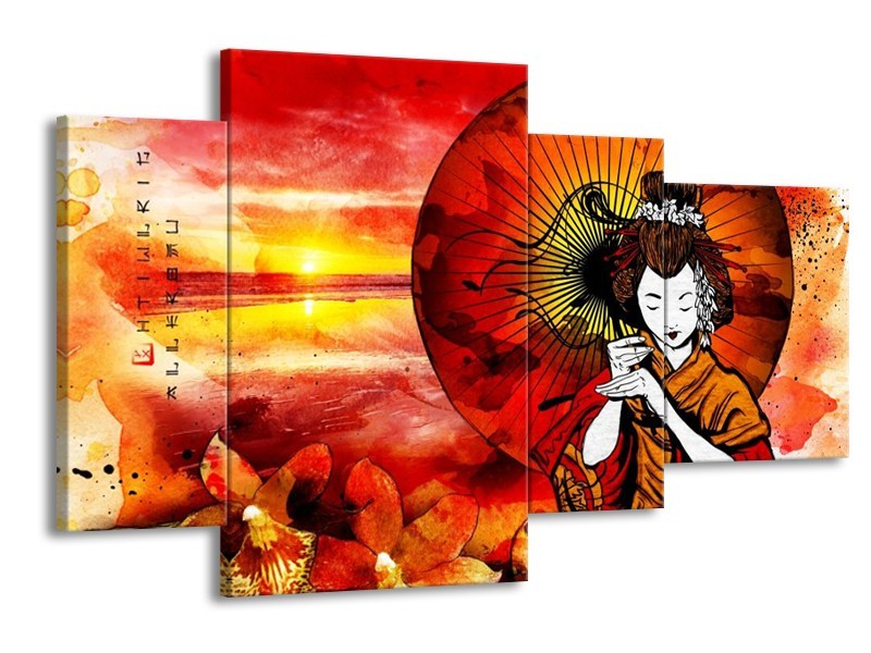 Canvas schilderij Abstract | Rood, Geel, Zwart | 120x75cm 4Luik