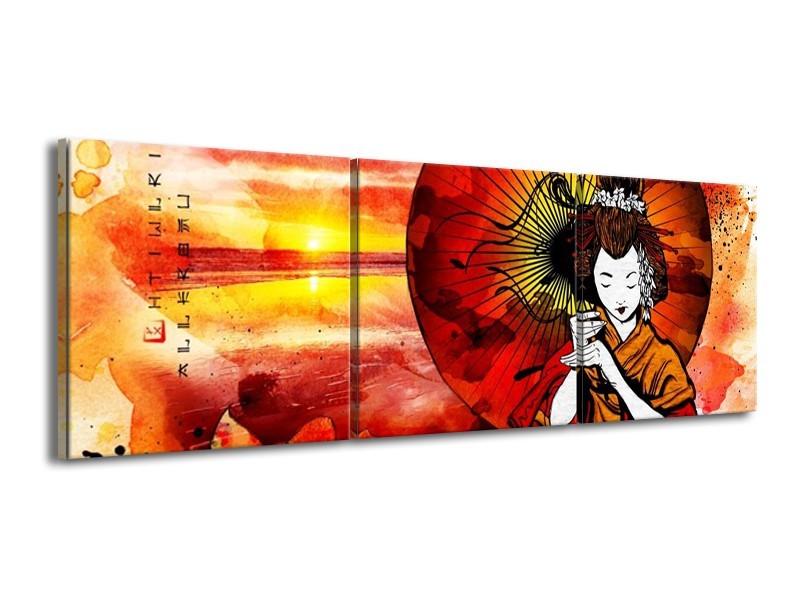 Canvas schilderij Abstract | Rood, Geel, Zwart | 150x50cm 3Luik