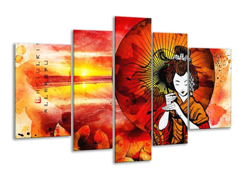 Canvas schilderij Abstract | Rood, Geel, Zwart | 170x100cm 5Luik