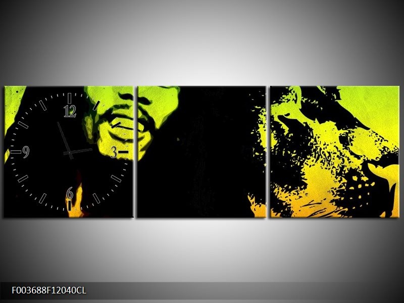 Klok schilderij Man | Groen, Zwart, Oranje | 120x40cm 3Luik