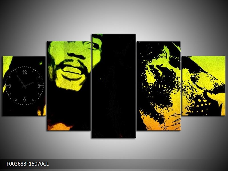 Klok schilderij Man | Groen, Zwart, Oranje | 150x70cm 5Luik