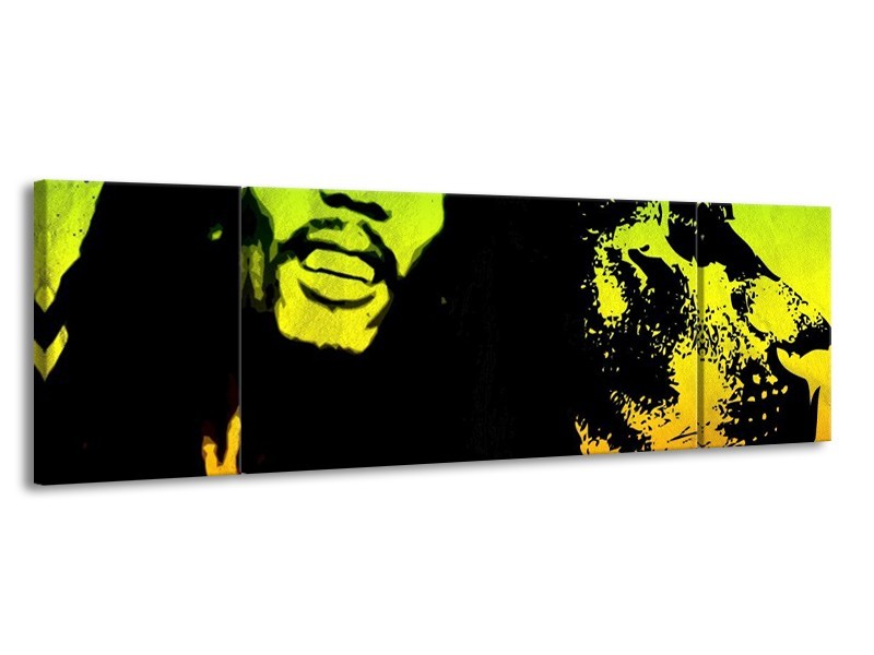 Canvas schilderij Man | Groen, Zwart, Oranje | 170x50cm 3Luik