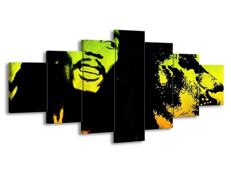 Canvas schilderij Man | Groen, Zwart, Oranje | 210x100cm 7Luik