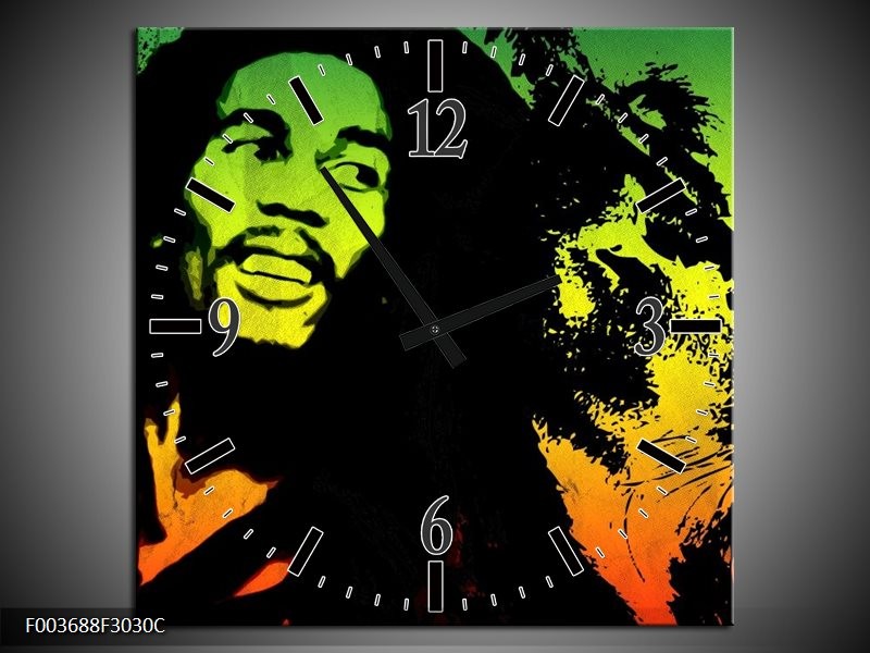Klok schilderij Man | Groen, Zwart, Oranje | 30x30cm 1Luik