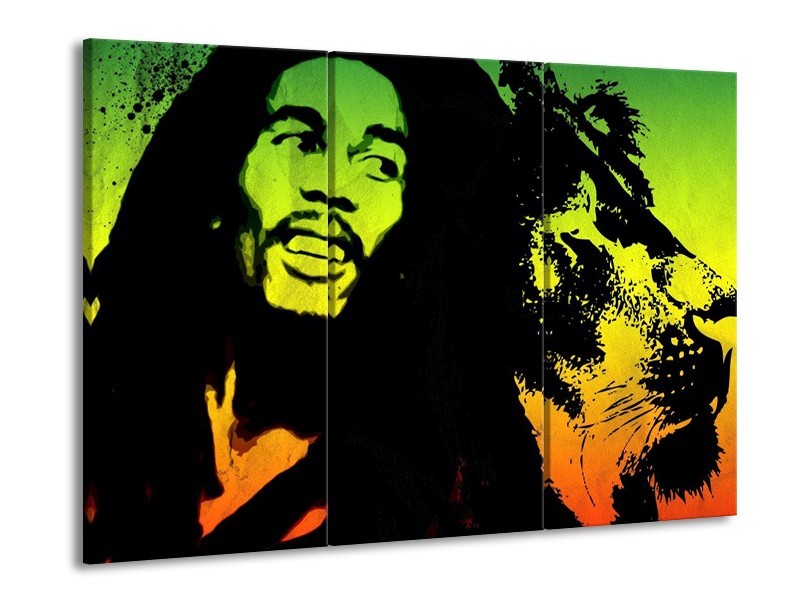 Canvas schilderij Man | Groen, Zwart, Oranje | 90x60cm 3Luik