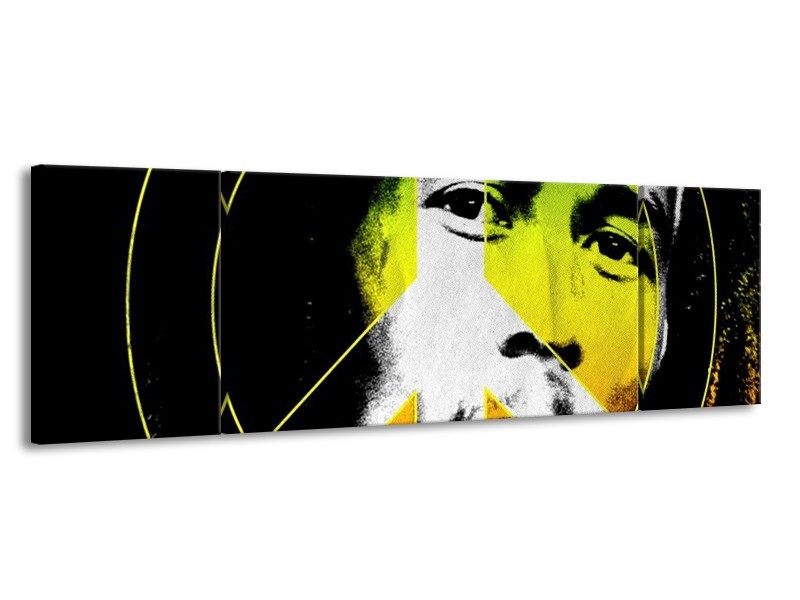 Canvas schilderij Man | Groen, Zwart, Oranje | 170x50cm 3Luik