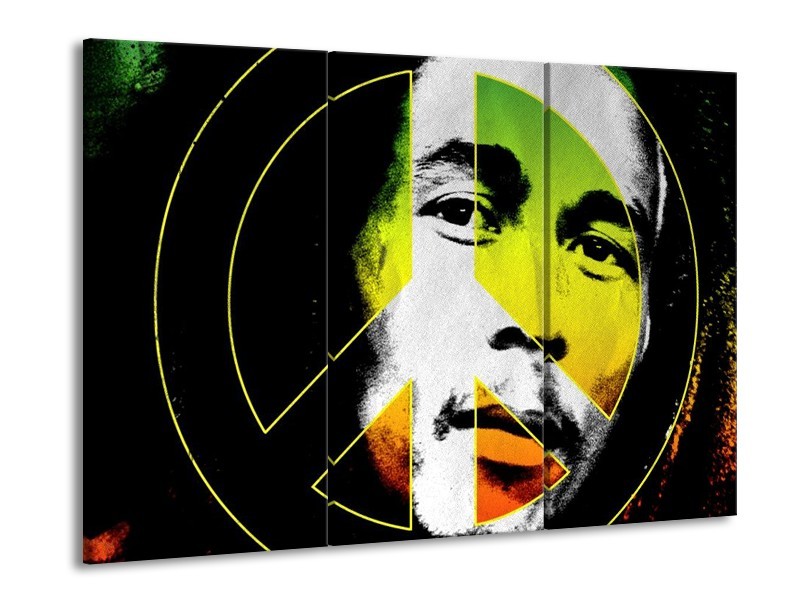 Canvas schilderij Man | Groen, Zwart, Oranje | 90x60cm 3Luik