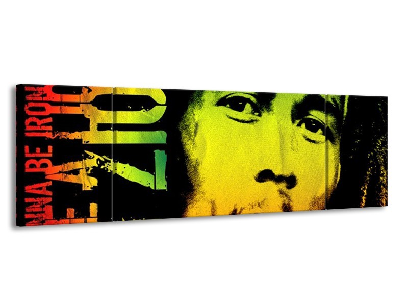 Canvas schilderij Man | Groen, Zwart, Oranje | 170x50cm 3Luik