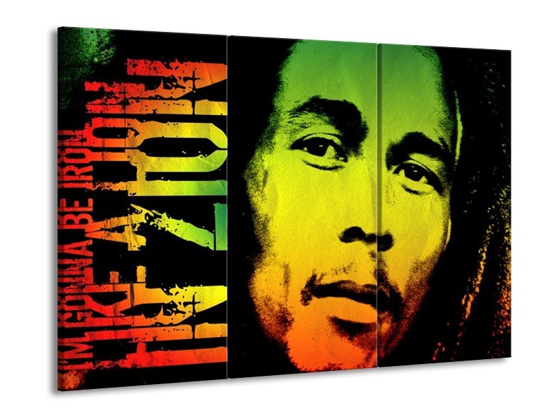 Canvas schilderij Man | Groen, Zwart, Oranje | 90x60cm 3Luik