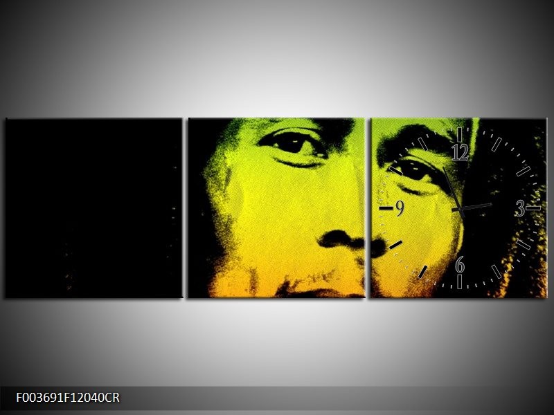 Klok schilderij Man | Groen, Zwart, Oranje | 120x40cm 3Luik