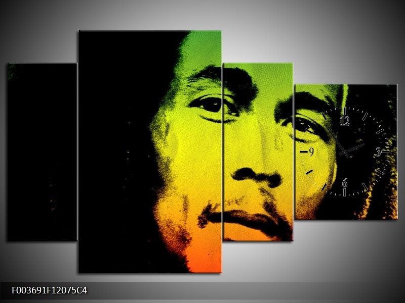 Klok schilderij Man | Groen, Zwart, Oranje | 120x75cm 4Luik