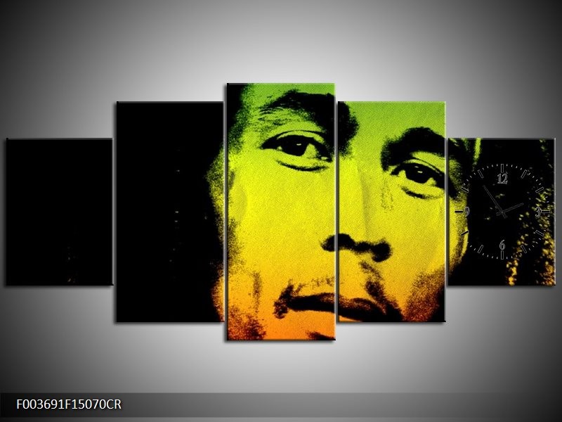 Klok schilderij Man | Groen, Zwart, Oranje | 150x70cm 5Luik