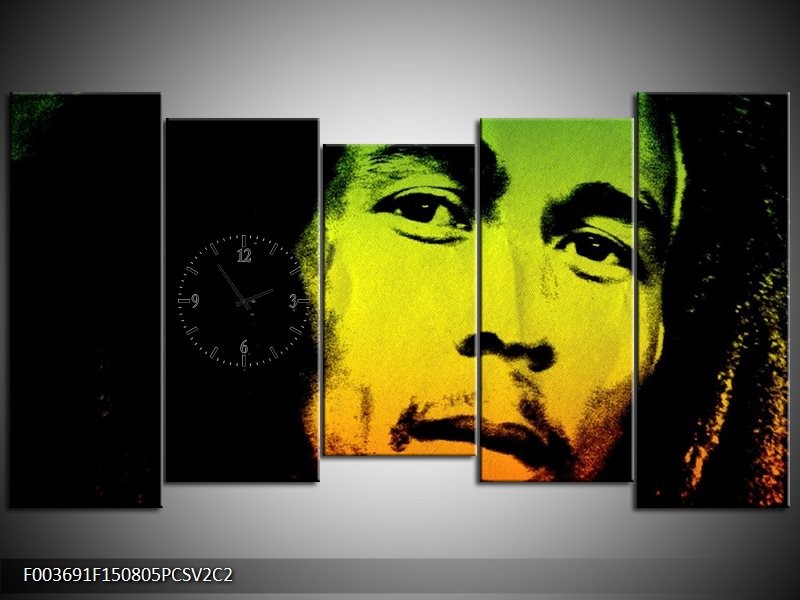 Klok schilderij Man | Groen, Zwart, Oranje | 150x80cm 5Luik