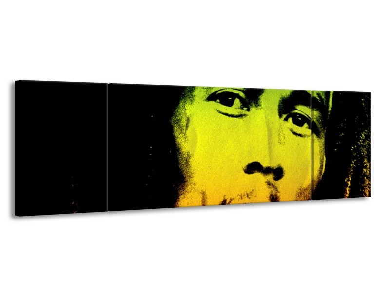 Canvas schilderij Man | Groen, Zwart, Oranje | 170x50cm 3Luik