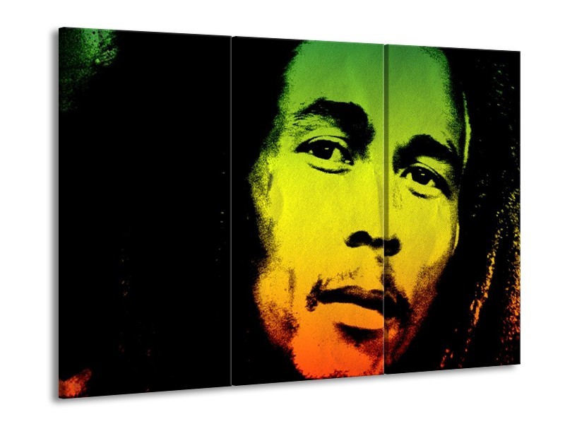 Canvas schilderij Man | Groen, Zwart, Oranje | 90x60cm 3Luik