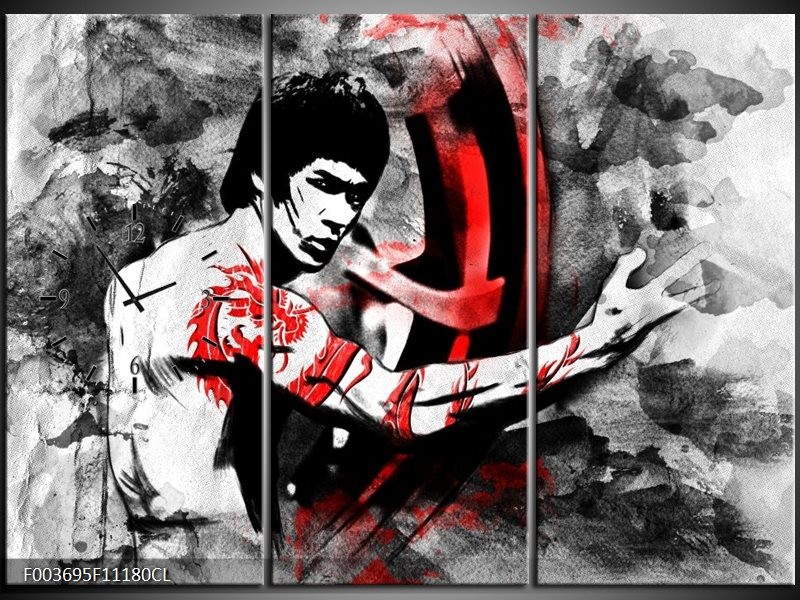 Klok schilderij Sport | Zwart, Rood, Wit | 111x80cm 3Luik