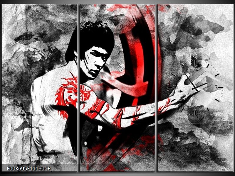 Klok schilderij Sport | Zwart, Rood, Wit | 111x80cm 3Luik